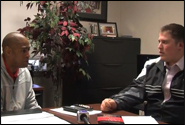 Jeff Perlmutter interviews mens basketball coach Rodney Terry