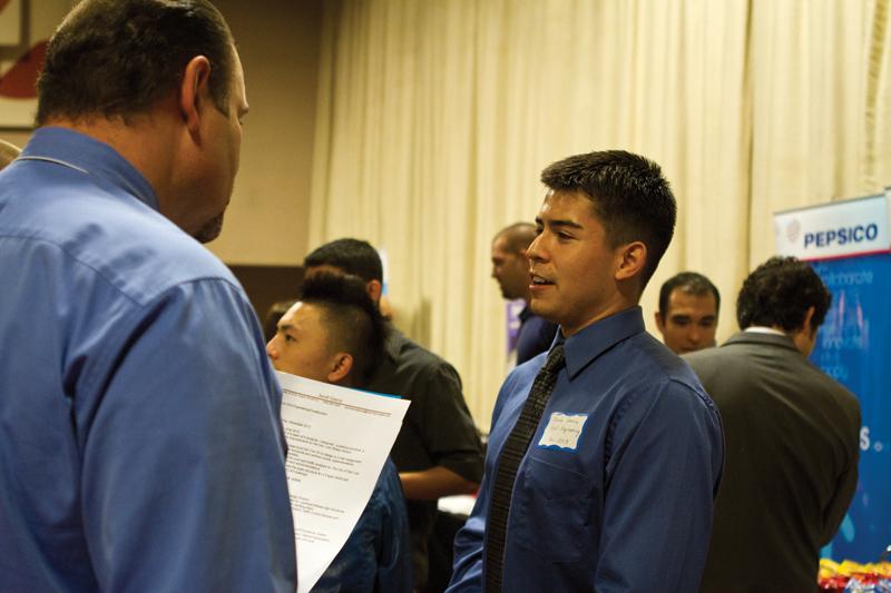 Students like Jacob Garcia, graduate student in civil engineering, are able to experience on-site interviews at the Career Fair with companies that are interested in providing students with internships and career opportunities.
Roe Borunda / The Collegian 
