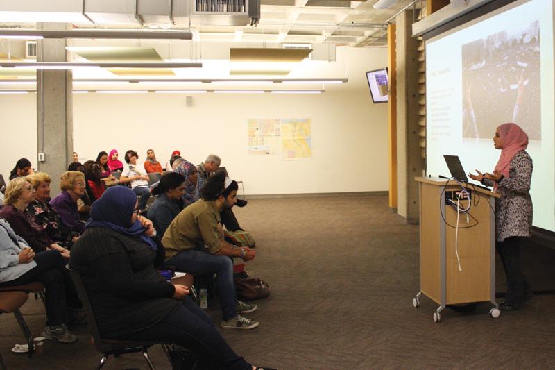 During a presentation about Egypt, speaker Samaya Attia answers questions from the audience and speaks about her experiences there. International Coffee Hour takes place in the library every Tuesday from 2 to 3 p.m. in conference room 2206.
Rogue Morales / The Collegian