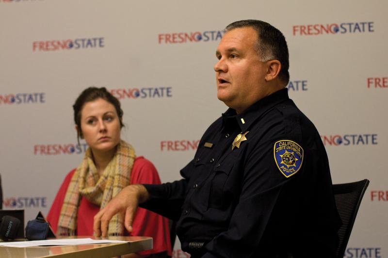 Fresno State held a press conference Tuesday in response to a report published by Business Insider which stated that Fresno State was ranked 19 on the most dangerous campuses list. Fresno State Police Chief Jim Watson was a member of the panel helped clarify the reporting process and how Fresno State is working to alleviate campus crime. 
Roe Borunda / The Collegian