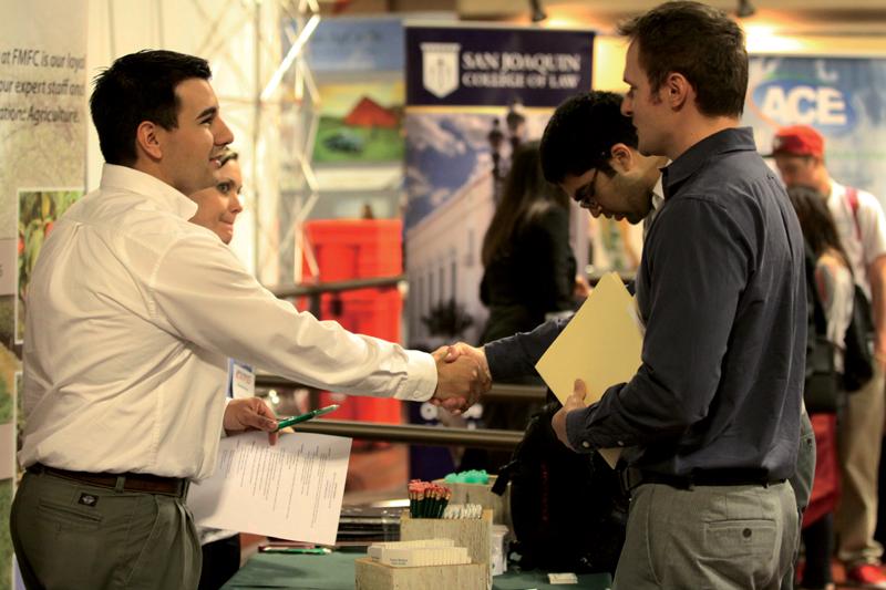 At the Career and Internship Expo students get the opportunity to meet potential employers, network and/or present their rÃ©sumÃ©s. Nearly 100 companies were represented at the two day event held Tuesday and Wednesday.
Photo by Khlarissa Agee / The Collegian