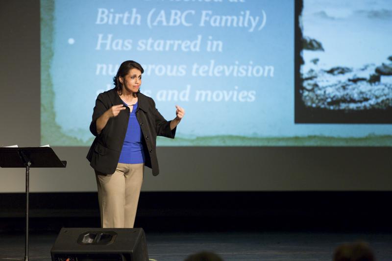 Fresno State professor Rosemary W. Diaz delivers her Fresno State Talk, “Building Bridges Between the Deaf-World and Hearing Allies, Wednesday, February 19, in the Satellite Student Union. Katie Eleneke/ The Collegian
