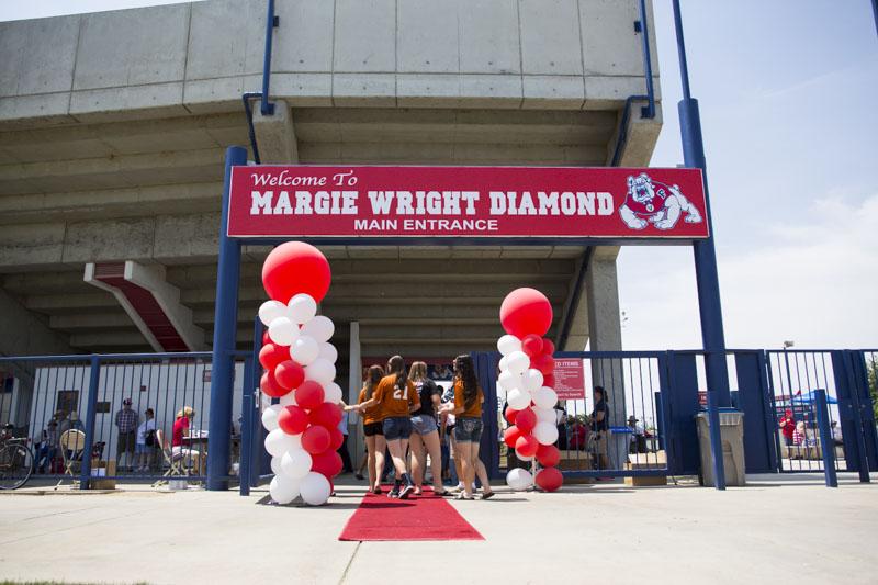 Fresno States softball program renamed Bulldog Diamond to Margie Wright DIamond to honor longtime coach Margie Wright. Photo by (Katie Eleneke/The Collegian)