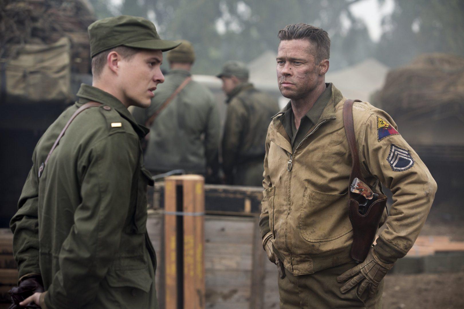 Wardaddy (Brad Pitt) gets his new orders from Lieutenant Parker (Xavier Samuel) in Columbia Pictures’ “Fury.”