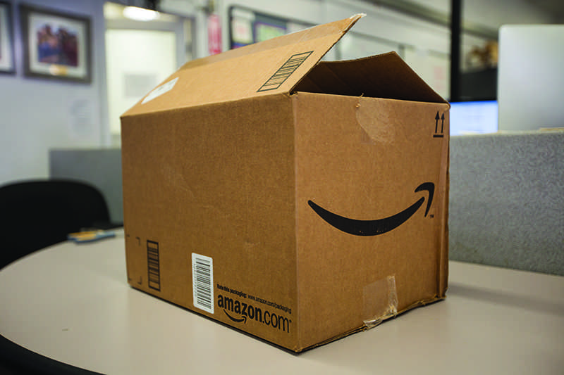 Darlene Wendels/The Collegian 

An Amazon package, originally containing the Collegian’s new coffee maker, delivered to the home of managing editor Troy Pope.