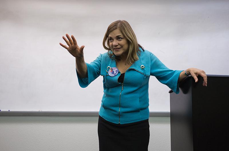 Rep. Loretta Sanchez (D-Anaheim) speaks on Fresno States campus Oct. 14, 2014. Darlene Wendels/ The Collegian