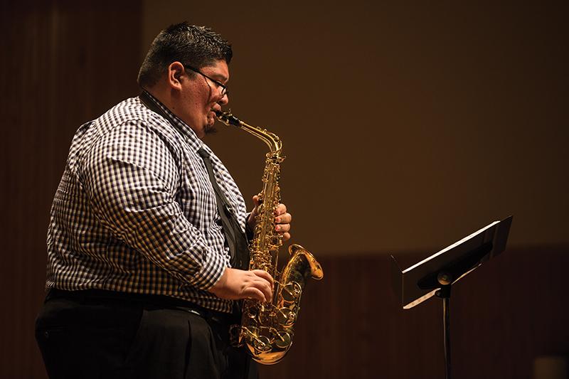 Darlene Wendels / The Collegian
Saxophonist Joseph Archuleta performs “Cansoun Per Ma Mio” for the Saxophone Studio Recital held in the Wahlberg Recital Hall on Tuesday night.