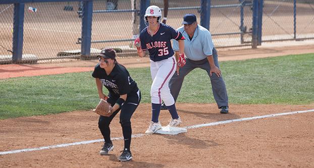 Fresno State junior catcher Paige Gumz (35) prepares to run home during last weekends 4-1 win over Cal Poly. (Darlene Wendels/The Collegian)