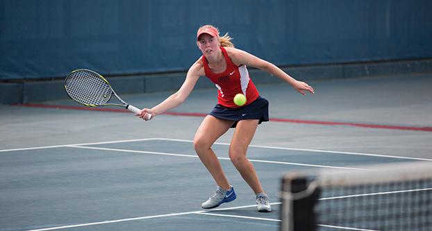 Fresno State junior Sophie Watts prepares herself as the ball comes toward her during Sundays 5-2 home win over Idaho. (Darlene Wendels/The Collegian)