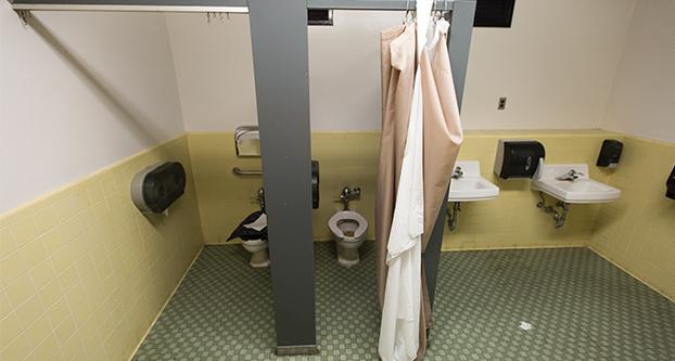 The men’s restroom on the third floor of the Family Food Sciences Building on April 16, 2015.