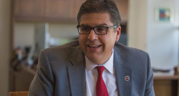 Fresno State President Joseph Castro sits in his office during an interview Wednesday, Aug. 26, 2015. Castro discussed plans he has during his third year as president. 