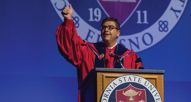 Fresno State President Joseph Castro gives his welcome speech to attendees of the 2015 New Student Convocation at the Save Mart Center, Monday, Aug. 14, 2015. 