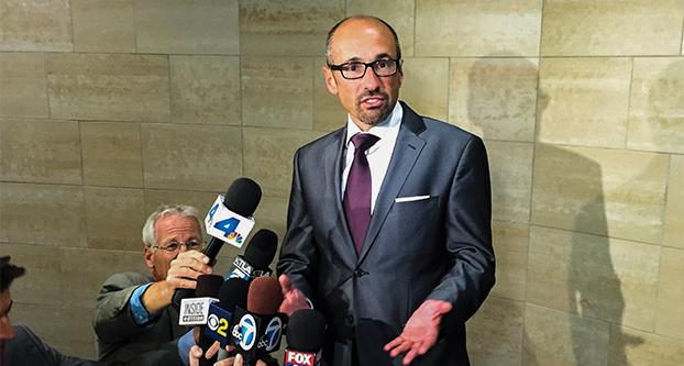 Medinas attorney Dmitry Goren addressed the press after Medina and Marquezs tuesday afternoon arraignment at the Airport Courthouse in Los Angeles 
(Angie Wang/ Daily Bruin Senior Staff)