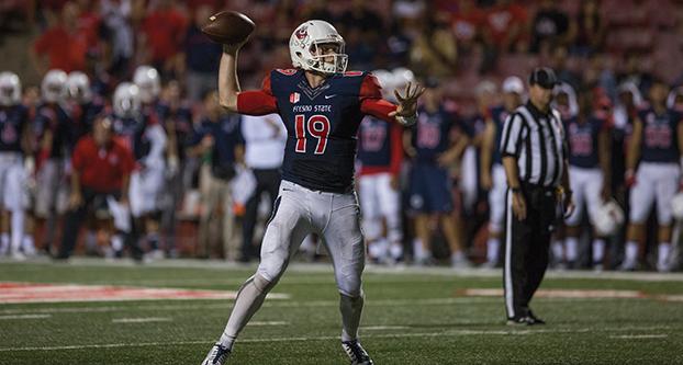Fresno State redshirt freshman quarterback Kilton Anderson led the Bulldogs to a come-from-behind victory over UNLV Friday night at Bulldog Stadium. (Darlene Wendels/The Collegian)