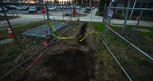 A fence surrounds a construction site, by the faculty parking lot near the Keats Building, Thursday, Jan. 21, 2015. (Darlene Wendels / The Collegian)