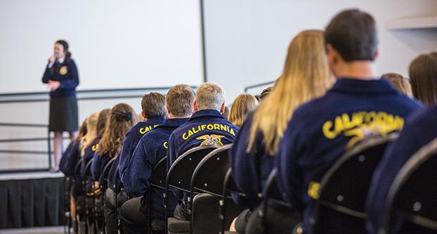 Future Farmers of America (FFA) Secretary Nick Baker and FFA National President Taylor McNeel visit the Fresno State campus Sunday, April 24, 2016. The members give a speech presentation in the North Gym and answers questions from students during the California FFA State conference. (Khone Saysamongdy/The Collegian)