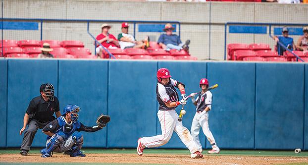 Fresno State sophomore Nick Warren goes in for a hit during Sunday’s 5-1 win over Air Force.  (Khone Saysamongdy/The Collegian)