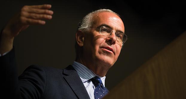 New York Times columnist David Brooks speaks to hundreds of people in the Satellite Student Union of lessons he learned about character while writing his latest book “The Road to Character.” (Darlene Wendels/The Collegian)