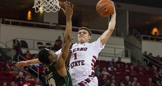 Former Bulldog Tyler Johnson goes up against a Colorado State defender. (Courtesy of Fresno State Athletics)