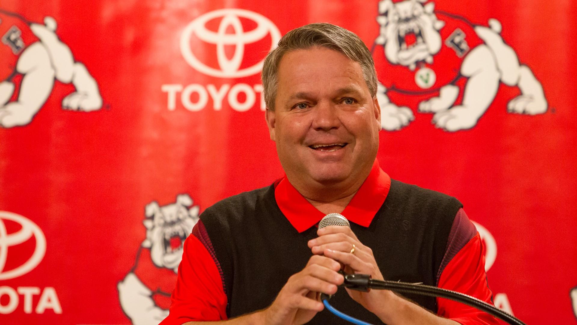 Athletic director Jim Bartko at a press conference addresses the media. (Keith Kountz/Fresno State Athletics)