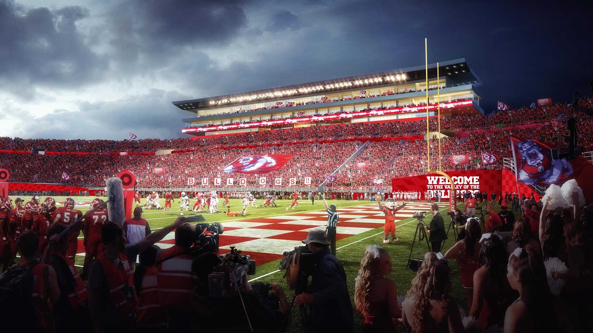 The planned renderings of the $60 million renovation project of Bulldog Stadium in Fresno, California to be completed in 2019. (Courtesy of Fresno State Athletics)