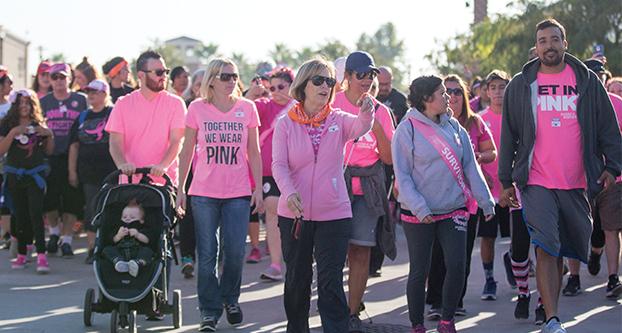 Supporters of breast cancer awareness, walk the 5K at the Making Strides Against Breast Cancer 5K walk event at Campus Pointe on Oct. 9, 2016. (Christian Ortuno/The Collegian)