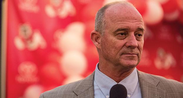 Fresno State football head coach, Jeff Tedford, during his first news conference in 2016. (Khone Saysamongdy/The Collegian)