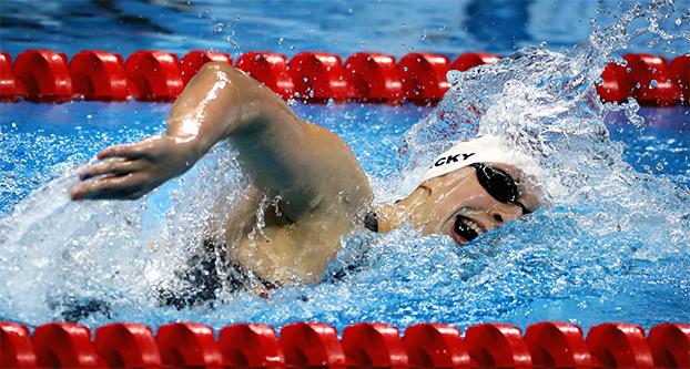 USAs Katie Ledecky set an Olympic record in the 400-meter freestyle during the preliminary heats Sunday, Aug. 7, 2016 in Rio de Janeiro, Brazil. (Brian Peterson/Minneapolis Star Tribune/TNS)