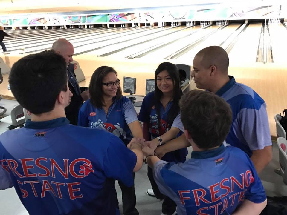 Members of the Fresno State Bowling Club gather before tournament play for the Tony Reyes Memorial on Feb. 18, 2017. (Courtesy of Fresno State Bowling Club)