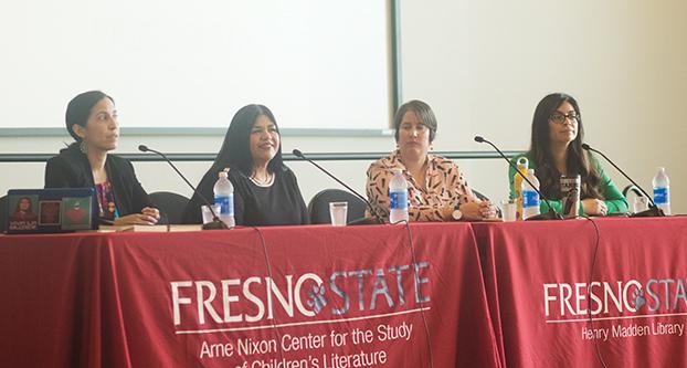 Members of the panel speak during the discussion at Fresno State on Tuesday, March 14, 2017 (Yezmene Fullilove/The Collegian).