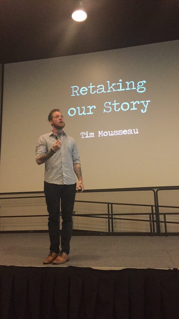 Tim Mousseau, the guest speaker at “Retaking Our Story: Re-Framing the Sexual Assault Conversation” talks about sexual assault on Thursday, April 6, 2017 (Jessica Johnsen/The Collegian)