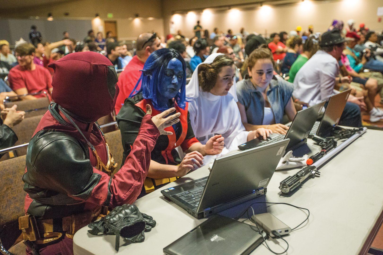 The FresCon judges deliberate during the costume contest in the Satellite Student Union on April 2, 2017. 