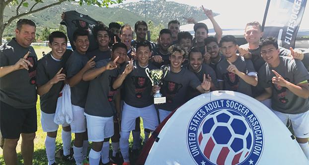 The Fresno State Men’s Soccer Club posing with the showcase trophy after finishing their season by winning the West Coast Soccer Association National Showcase League Cup on April 30, 2017. Photo by assistant coach Eduardo Aguirre. (Courtesy of the Fresno State Men’s Soccer Club)
