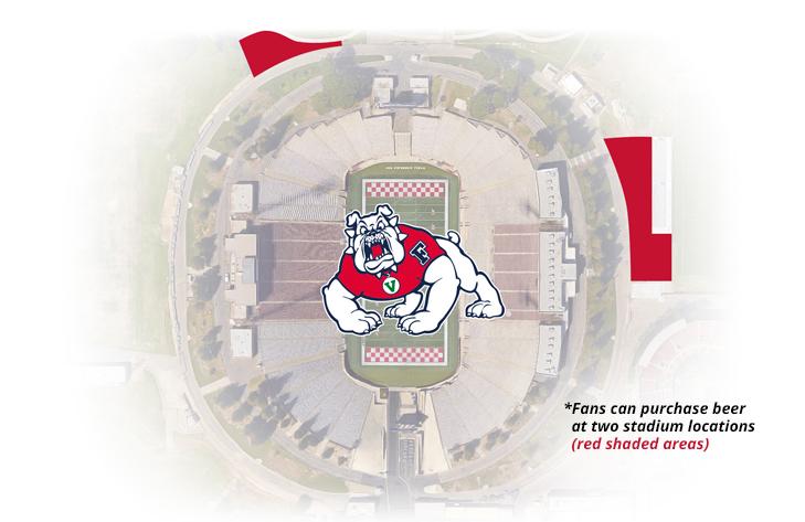 Graphic of the new beer gardens located on the east side near the Red Lot and in the northwest grass area at Bulldog Stadium. (Courtesy of Fresno State News)