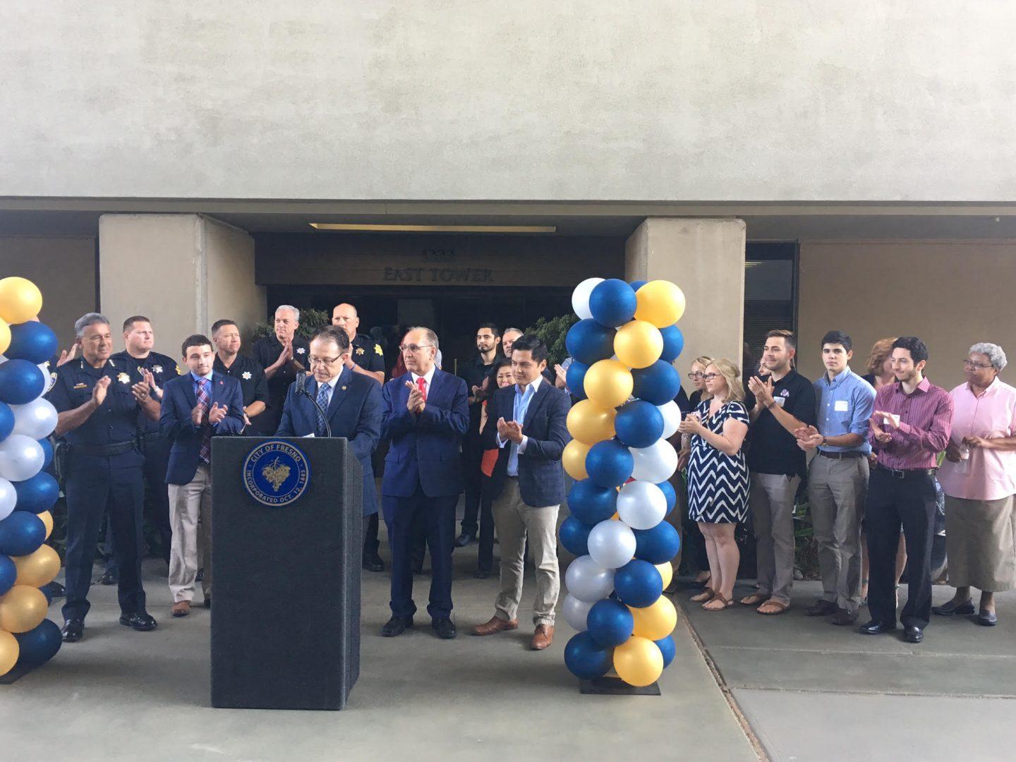 Delivered

Council member Paul Caprioglio of District 4 addresses the crowed at the opening of the Fresno Police satellite station on Aug. 15, 2017. (Daniel Avalos/The Collegian)