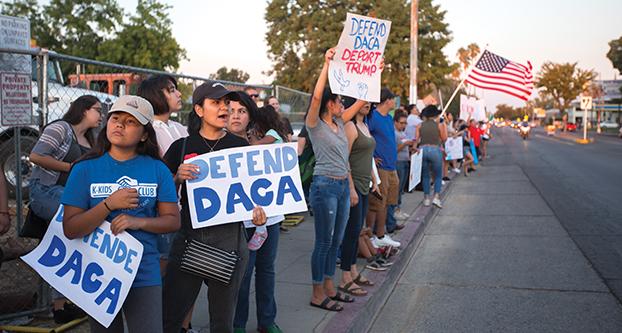 More than 200 people protested in support of the Deferred Action for Childhood Arrivals,or DACA, program in Fresnos Tower District. On Sept. 17, 2017. (Daniel Avalos/TheCollegian)