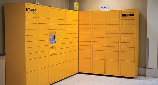 Amazon Lockers sit in the University Student Union on Sept. 15, 2017. The lockers are meant to deliver packages from Amazon directly to campus. (Daniel Avalos/The Collegian)