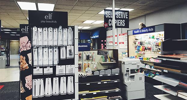 The e.l.f. Cosmetics display is located on the lower level of the Kennel Bookstore. (Selina Falcon/The Collegian)