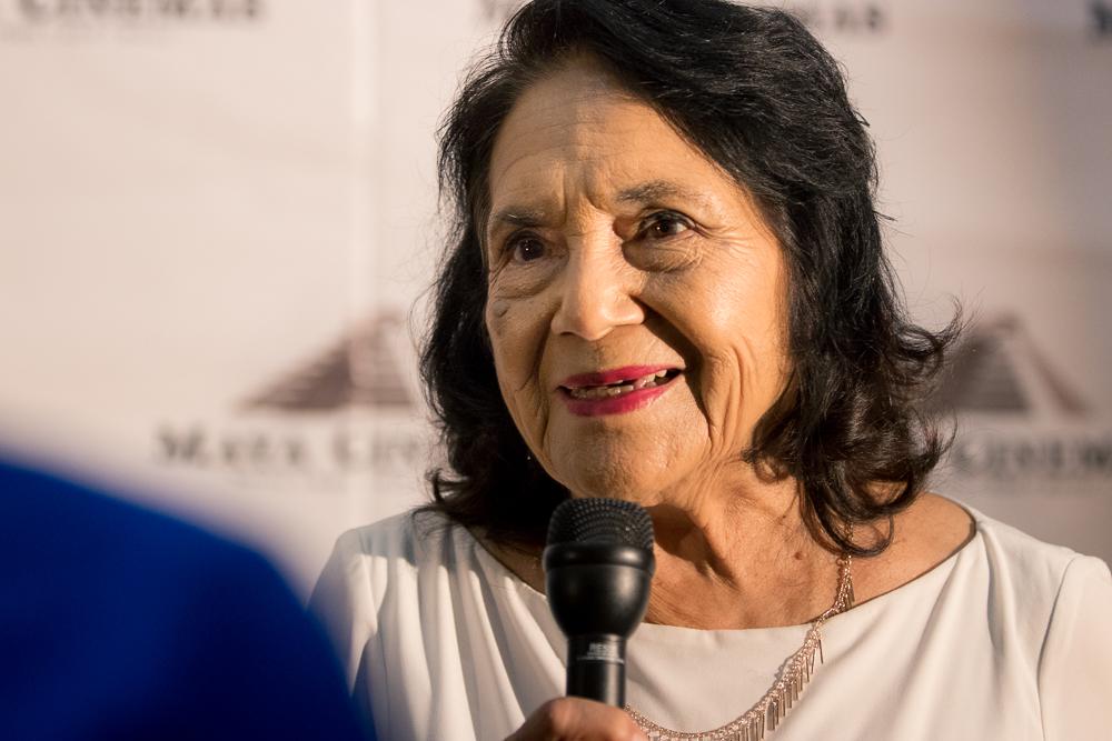 Civil rights activist Dolores Huerta speaks with The Collegian after the viewing of the documentary film “Dolores” at Maya Cinemas on Sept. 25, 2017. (Alejandro Soto/The Collegian)