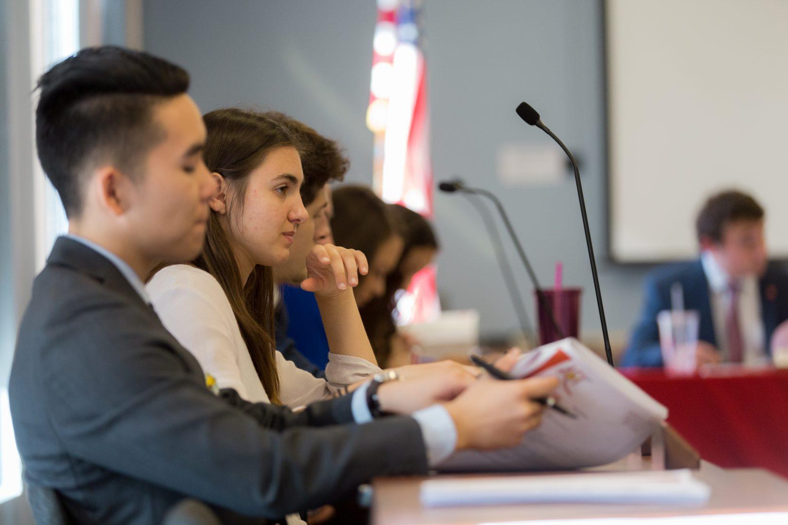 Associated Students, Inc. senators discuss agenda items during the Sept. 20 senate meeting. (Alejandro Soto/The Collegian)