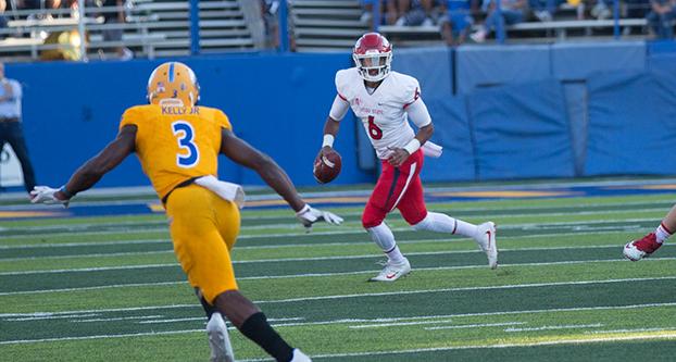 Junior quarterback Marcus McMaryion making his second-straight start against the Spartans Oct. 7, 2017 at San Jose State. The ‘Dogs winning 27-10 regained the Valley Trophy. (Nugesse Ghebrendrias/ The Collegian) 