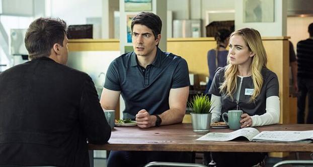 Pictured left to right: Nick Zano as Nate Heywood/Steel, Brandon Routh as Ray Palmer/Atom and Caity Lotz as Sara Lance/White Canary. (Dean Buscher/The CW)