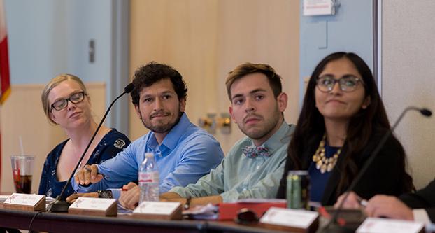 Associated Students,
 Inc. senators discuss agenda items during the Sept. 20 senate meeting. (Alejandro Soto/The Collegian)