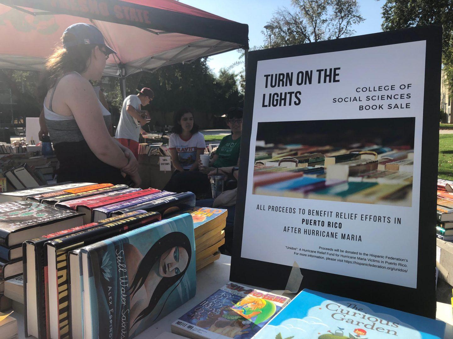 The College of Social Sciences held a book sale to benefit the hurricane victims of Puerto Rico on Oct. 27, 2017, at the Social Sciences Quad. (Jessica Johnson/The Collegian)