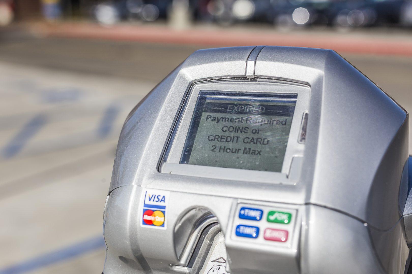 An expired parking meter in front of Fresno States Henry Madden Library on Nov. 28, 2017. (Daniel Avalos/The Collegian)