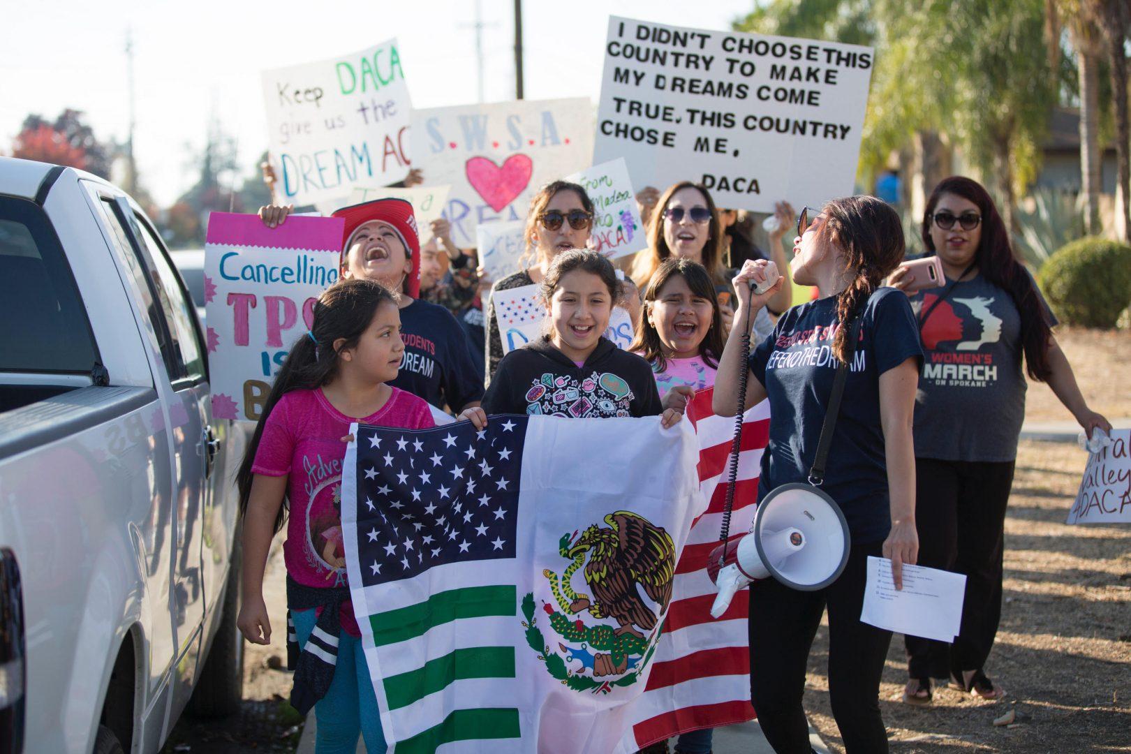 The university’s Social Work Student Association led a march in Reedley on Nov. 18, 2017, where more than 50 people called for immigration reform. (Daniel Avalos/The Collegian)