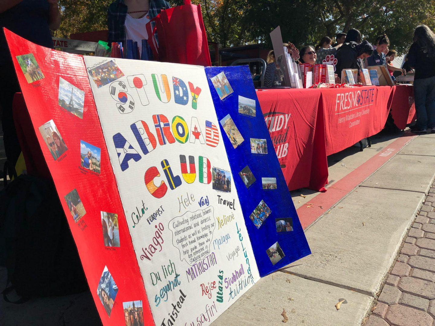 Fresno State student organization, Study Abroad Club, hosts a booth at the kick off for International Education Week on Nov. 13 near the Speaker’s Platform. (Jessica Johnson/The Collegian)