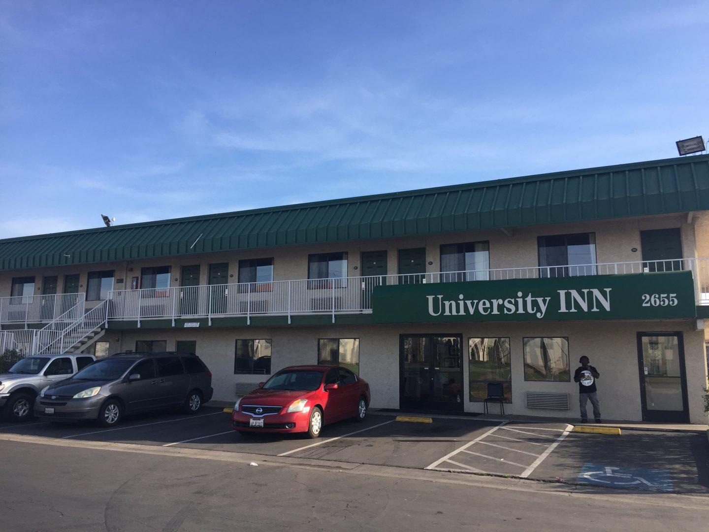 Four people were arrested Tuesday, March 6, 2018, at the University Inn across from the Fresno State campus. Police said weapons and narcotics were found. (Bineet Kaur/The Collegian)