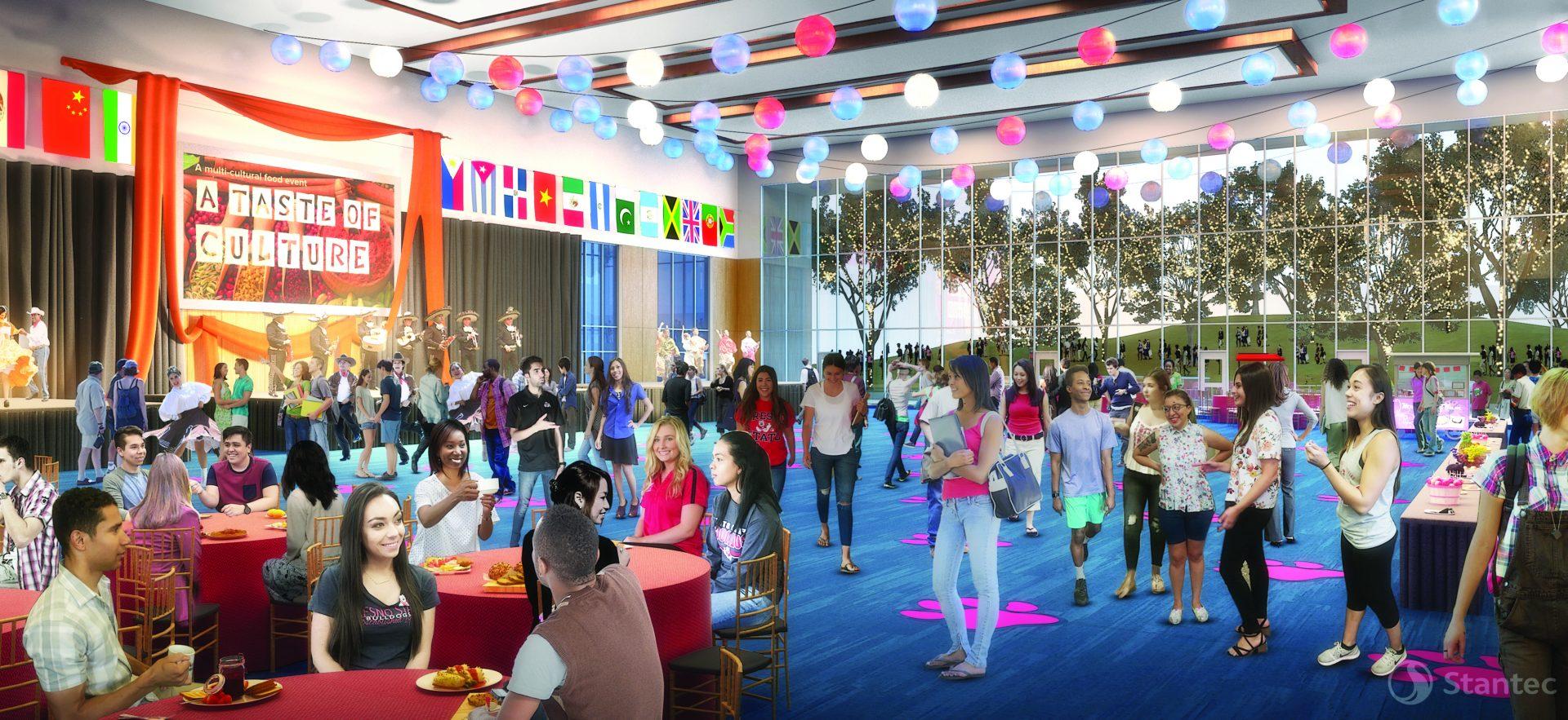 Renderings show a proposed ballroom inside the New USU. Students will get to vote on whether or not to build the project on campus on March 20-22. (University Student Union)