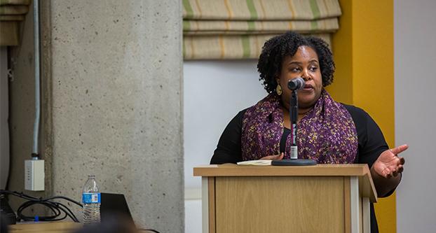 Award-winning author RenÃ©e Watson is the Arne Nixon Center’s new artist-in-residence. She attended a second reception in her honor on March 20, 2018 where she read from her books.  (Benjamin Cruz/The Collegian)